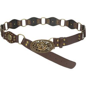 Women's Vintage Cowgirl Rivets Belt Western Leather Belts C-Coffee Style Dress